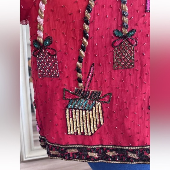 Vintage 80s 90s Scala Red Silk Beaded Sequined Bolero Jacket Gift Box Size L - Picture 5 of 13